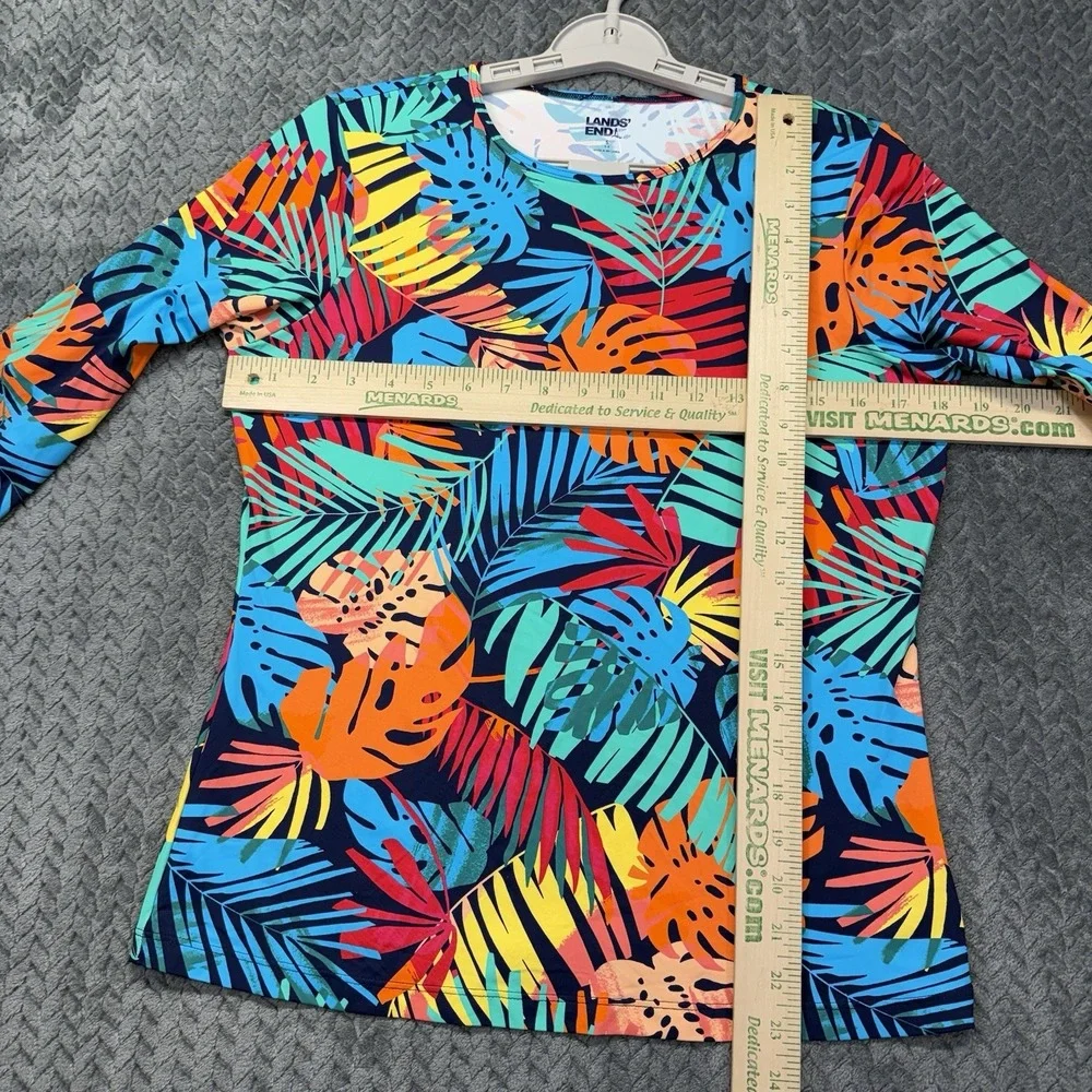Lands' End Swim Tee Small Rash‎ Guard UPF 50 Tropical Multi Palm Leaves NEW